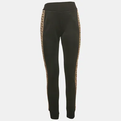 FENDI BLACK KNIT LOGO BAND DETAIL JOGGERS S