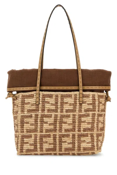 FENDI BORSA SHOPPING ROLL PICCOLA IN PAGLIA RICAMATA DONNA
