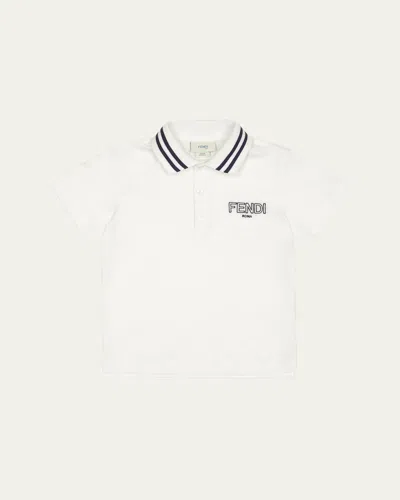FENDI BOY'S LOGO-PRINT EMBROIDERED POLO SHIRT