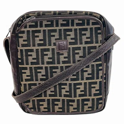 FENDI FENDI BROWN CANVAS LEATHER HANDBAG SHOULDER BAG (PRE-OWNED)