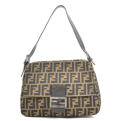 FENDI FENDI BROWN CANVAS LEATHER SHOULDER BAG (PRE-OWNED)