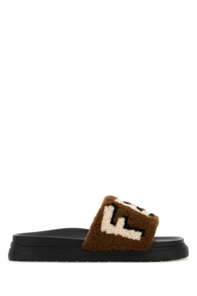 FENDI MEN BROWN LOGO SLIDES, 9 LUXURY SLIPPERS & SLIDES FOR MEN DARVEYS