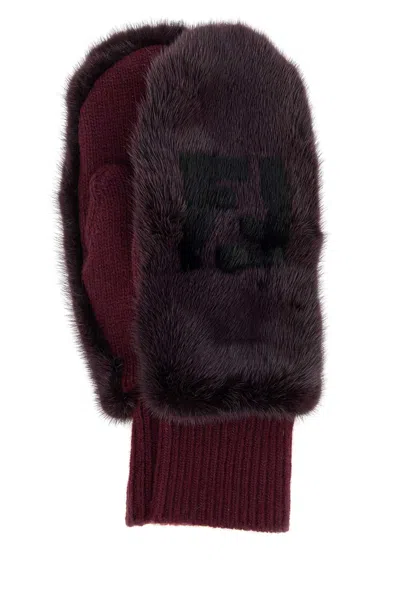 FENDI BURGUNDY MINK GLOVES