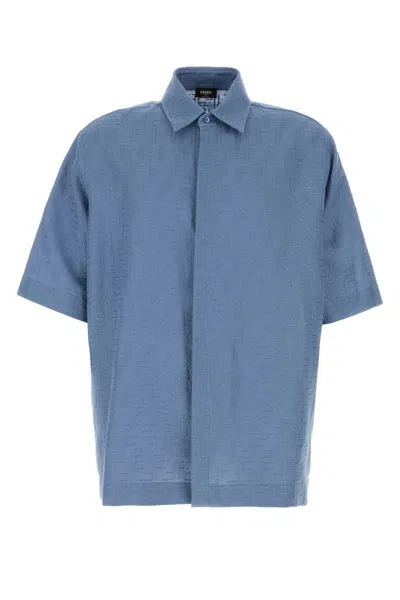FENDI FENDI CERULEAN BLUE LINEN BLEND SHIRT