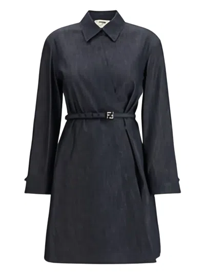 FENDI FENDI CLEAR BLUE BELTED DRESS