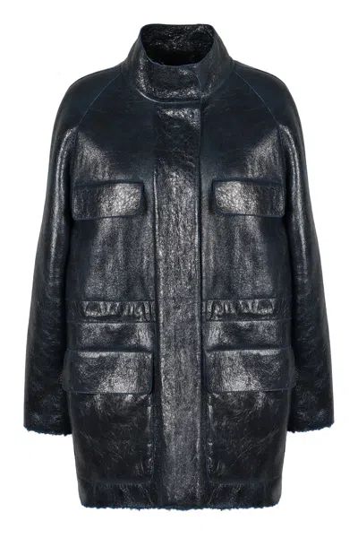 FENDI FENDI  DARK BLUE SHEEPSKIN JACKET