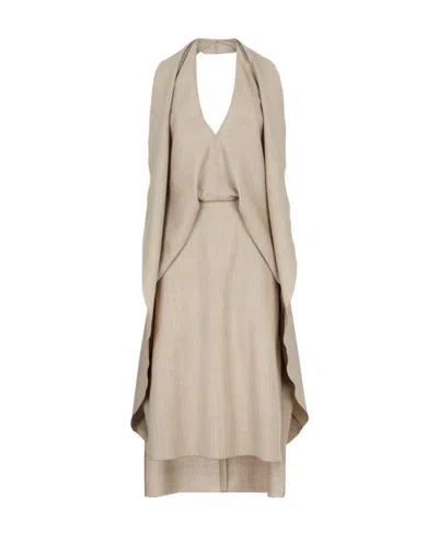 FENDI FENDI DRAPED CAPE DETAILED BACKLESS DRESS