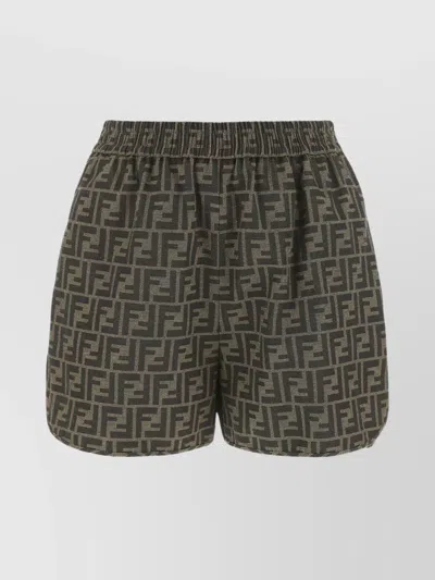FENDI EMBROIDERED ELASTICATED WAISTBAND SHORTS