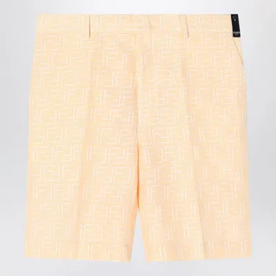 FENDI FENDI FF JACQUARD LIGHT YELLOW LINEN BERMUDA SHORTS MEN