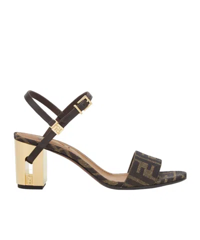 FENDI FENDI DELFINA FF JACQUARD MEDIUM-HEELED SANDALS