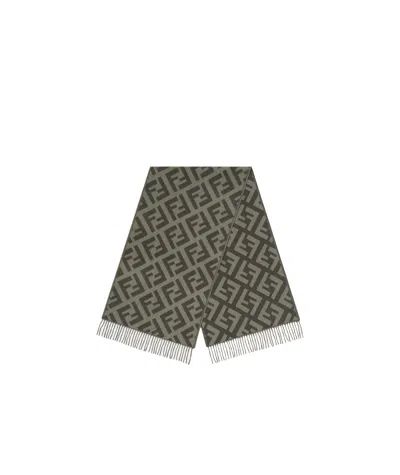 FENDI FENDI LOGO JACQUARD FRINGED-EDGE SCARF