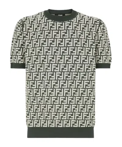 FENDI FENDI FF MOTIF FRINGED-EFFECT SHORT SLEEVED JUMPER