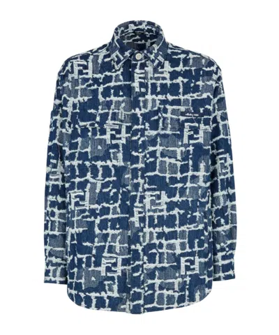 FENDI FENDI LOGO DETAILED DISTRESSED DENIM JACKET