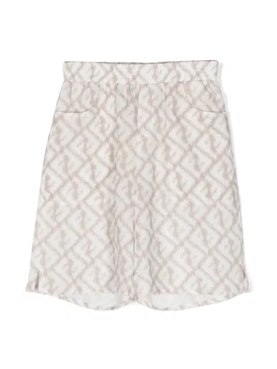 FENDI FF-PATTERN PRINT LINEN SHORTS