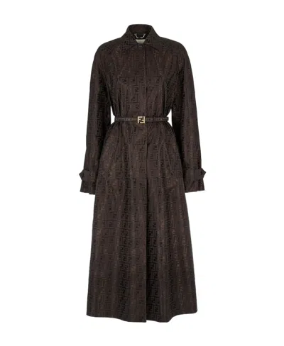FENDI FENDI FF JACQUARD BELTED COAT