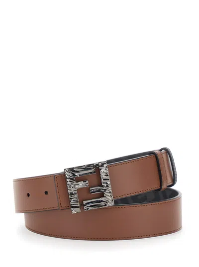 FENDI FENDI MEN BROWN REVERSIBLE BELT WITH FF BUCKLE CLOSURE IN LEATHER MAN