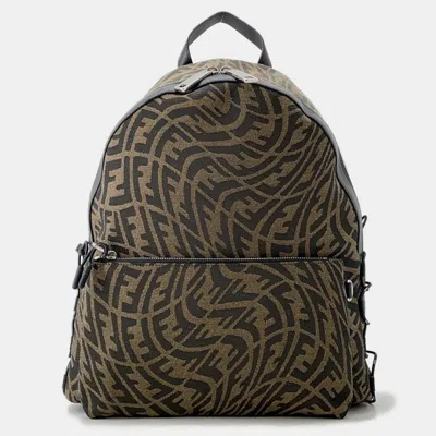 FENDI FF VERTIGO BROWN CANVAS BACKPACK