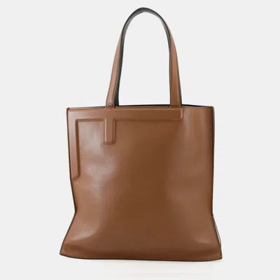 FENDI FLIP MEDIUM TOTE BROWN/BLACK LEATHER SIZE MEDIUM