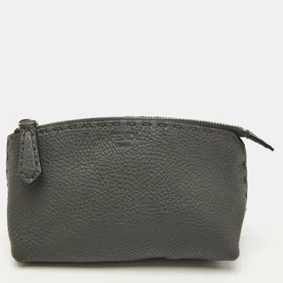 FENDI GREY LEATHER COSMETIC POUCH