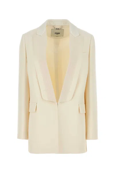 FENDI WOMEN IVORY WOOL BLEND BLAZER, M LUXURY BLAZERS FOR WOMEN DARVEYS