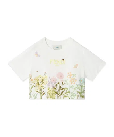 FENDI FENDI KIDS LOGO EMBROIDERED CROPPED T-SHIRT