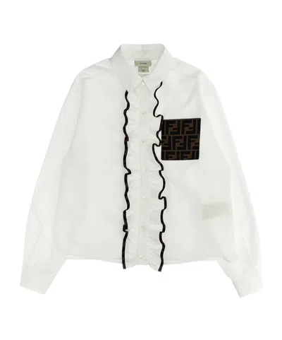 FENDI FENDI KIDS FF JACQUARD RUFFLED POPLIN SHIRT