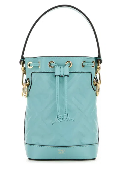 FENDI LIGHT BLUE LEATHER MON TRESOR BUCKET BAG