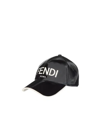FENDI BLACK COATED CANVAS BASEBALL CAP