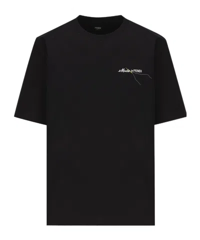 FENDI FENDI LOGO EMBROIDERED CREWNECK T-SHIRT