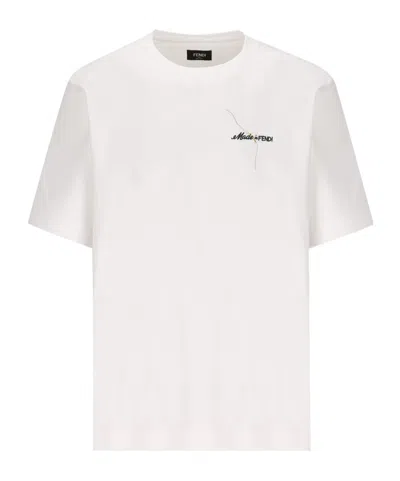 FENDI FENDI LOGO EMBROIDERED CREWNECK T-SHIRT