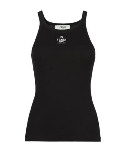 FENDI FENDI LOGO EMBROIDERED KNITTED TANK TOP