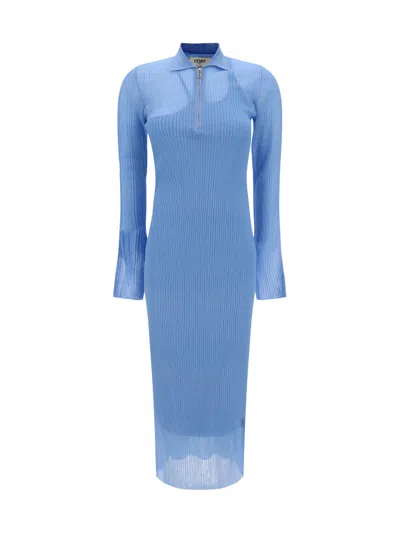 FENDI LIGHT-BLUE SILK BLEND DRESS