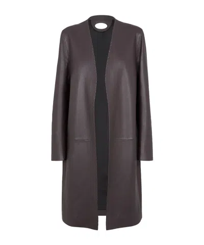 FENDI FENDI LONG SLEEVED TOPSTITCHED LEATHER COAT