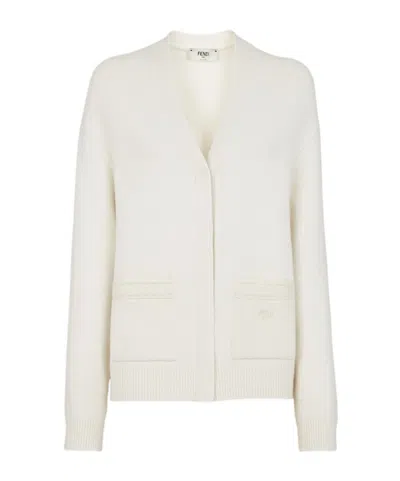 FENDI FENDI LOGO EMBROIDERED V-NECK CARDIGAN