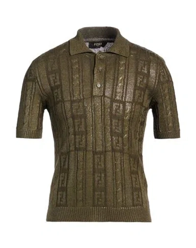 FENDI FENDI MAN SWEATER MILITARY GREEN SIZE 40 POLYURETHANE, WOOL, POLYESTER
