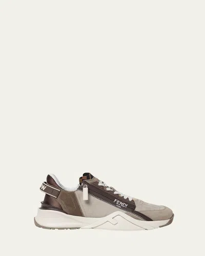 FENDI MEN'S FENDI FLOW NUBUCK LEATHER LOW-TOP SNEAKERS