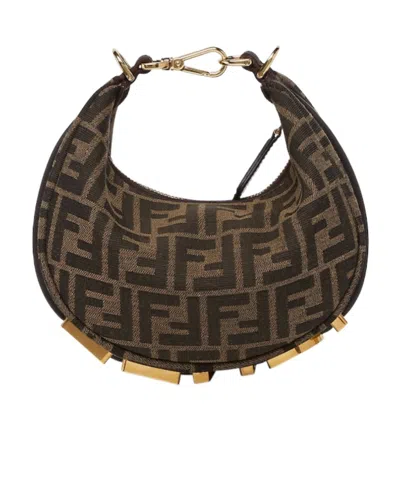 FENDI BROWN FF JACQUARD FABRIC MINI BAG