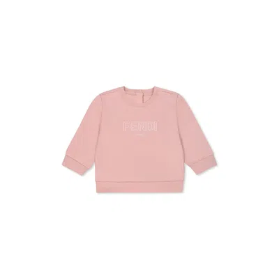FENDI PINK SWEATSHIRT FOR BABY GIRL WITH LOGO
