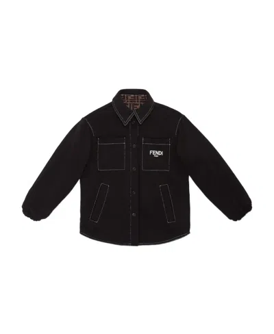 FENDI FENDI LOGO EMBROIDERED REVERSIBLE SHIRT JACKET