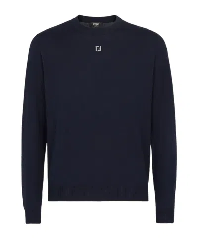 FENDI FENDI LOGO PLAQUE CREWNECK KNIT SWEATER