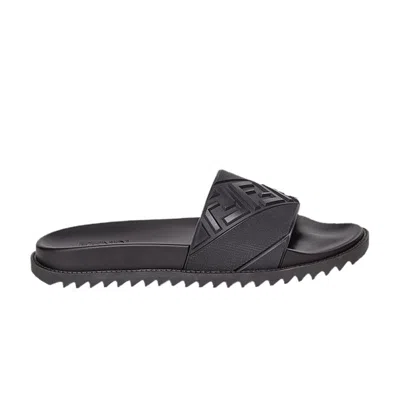 FENDI FENDI RUBBER SLIDES 'EMBOSSED DIAGONAL FF MOTIF - BLACK'