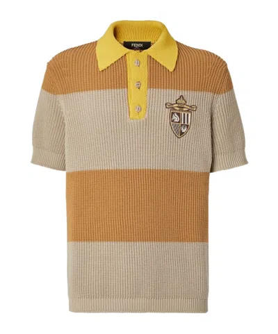 FENDI FENDI CREST EMBROIDERED STRIPED KNITTED POLO SHIRT
