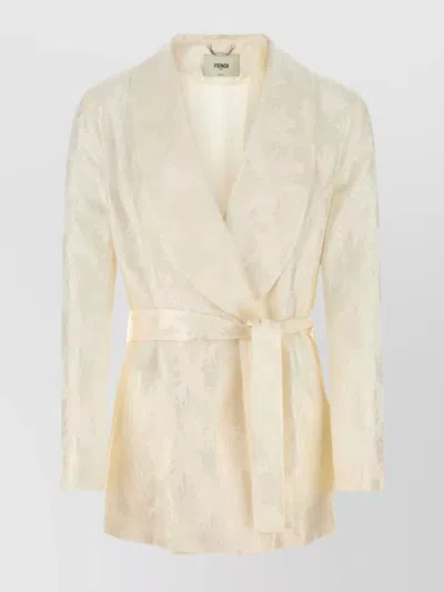 FENDI SILK BLAZER WITH BELTED WAIST AND JACQUARD PATTERN