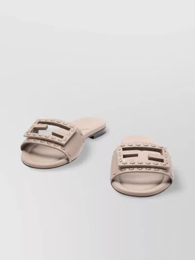 FENDI LEATHER WIDE-BAND SLIDES