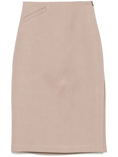 FENDI WAXED LINEN STRAIGHT MIDI SKIRT