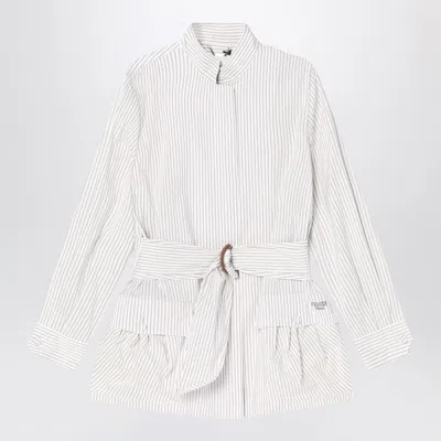 FENDI FENDI WHITE STRIPED COTTON AND SILK BLOUSON WOMEN