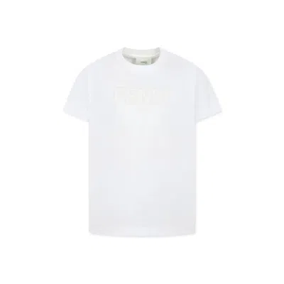 FENDI WHITE T-SHIRT FOR KIDS WITH LOGO