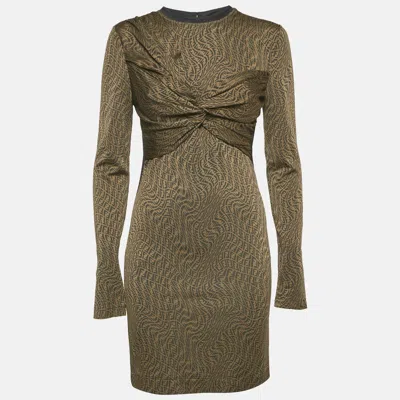 FENDI X SARAH COLEMAN BROWN FF VERTIGO JERSEY TWIST DETAIL MINI DRESS M