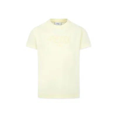 FENDI YELLOW T-SHIRT FOR KIDS WITH LOGO