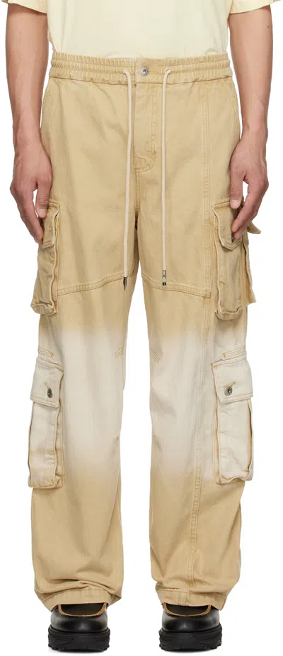 FENG CHEN WANG BEIGE & OFF-WHITE GRADIENT DENIM CARGO PANTS